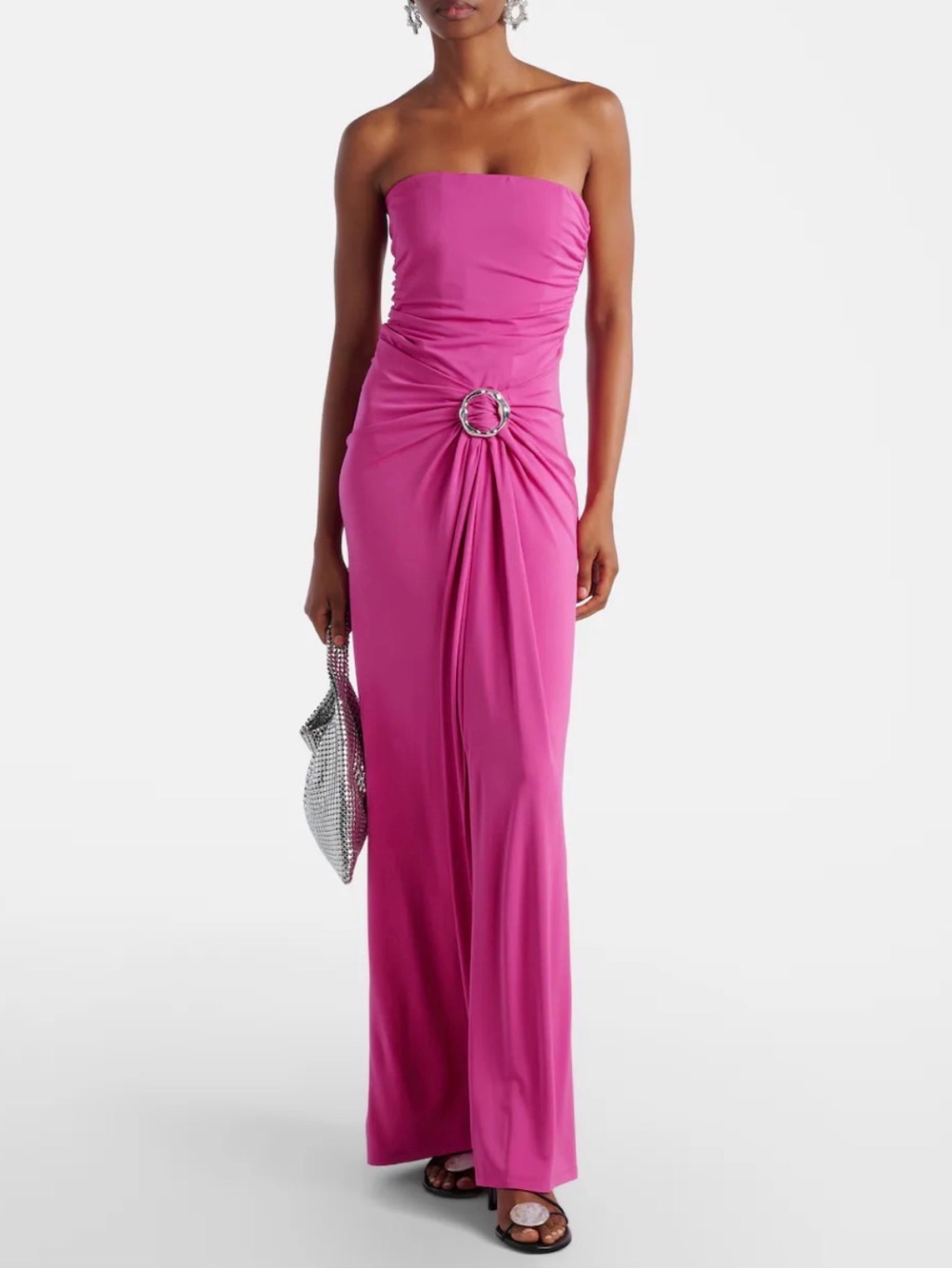 Strapless Fuchsia Maxi Dress with Decorative Ring Detail